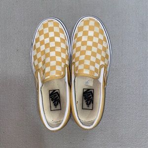 vans classic ochre checkerboard slip ons